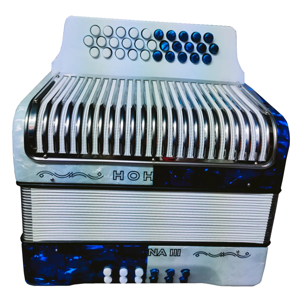 Acordeón Hohner Corona III Azul y Blanco con Botones Azules
