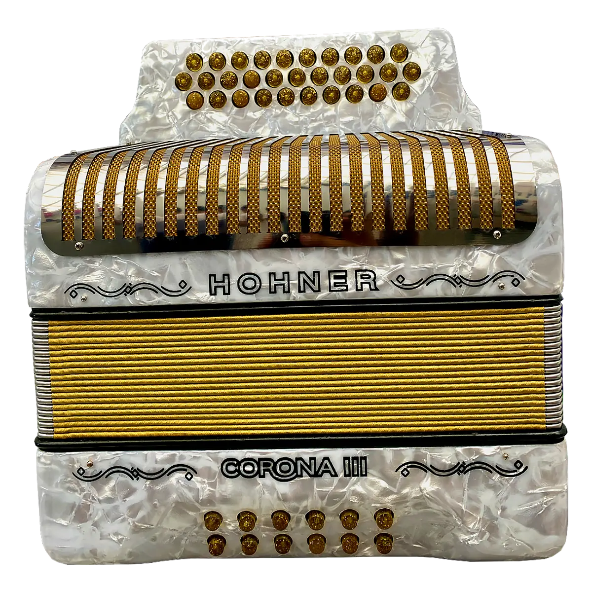Acordeón Hohner Corona III Blanco Premium Armonizado