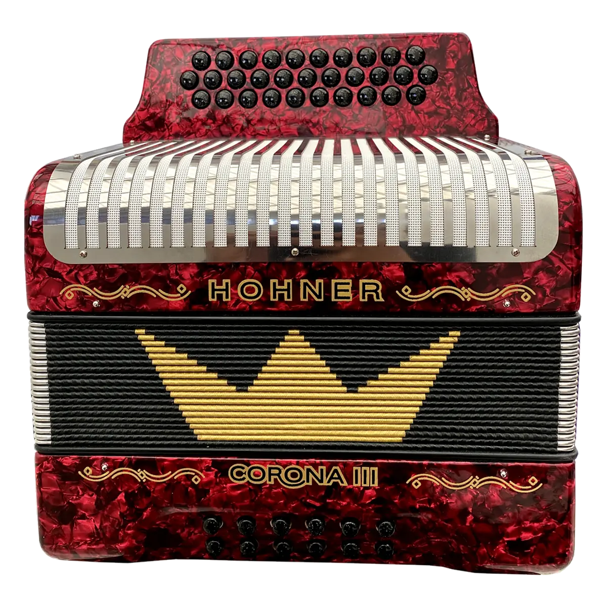 Acordeón Hohner Corona III Rojo Xtreme con Corona Dorada